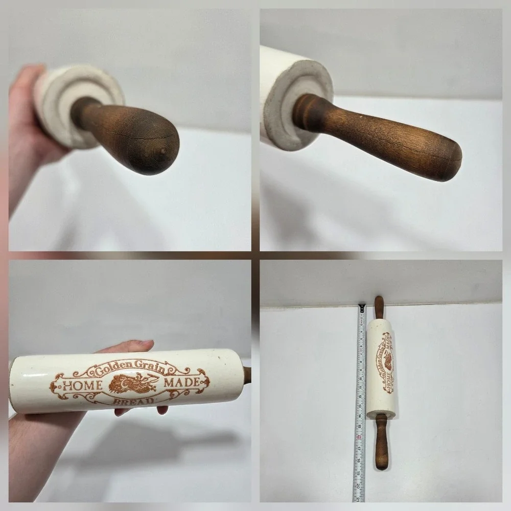 Golden Grain Ceramic Rolling Pin Advertising‎ With Wooden Handle